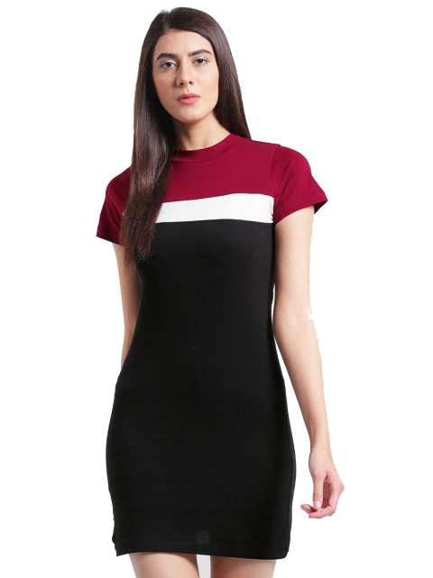 

LOOKFIELD Maroon & Black Colourblocked T-shirt Mini Dress