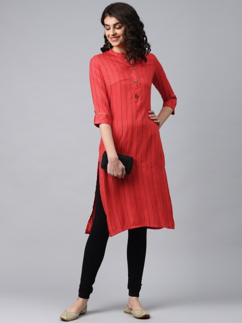 

all about you Women Red Embroidered Pure Cotton Kurta