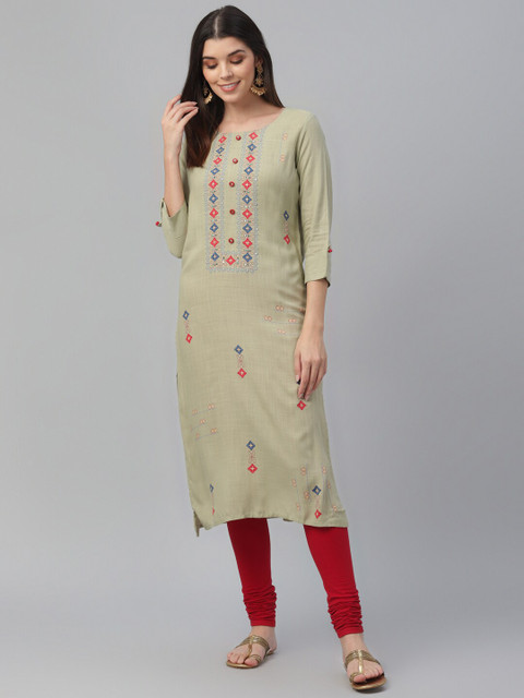 

all about you Women Beige & Blue Ethnic Motifs Printed Kurta