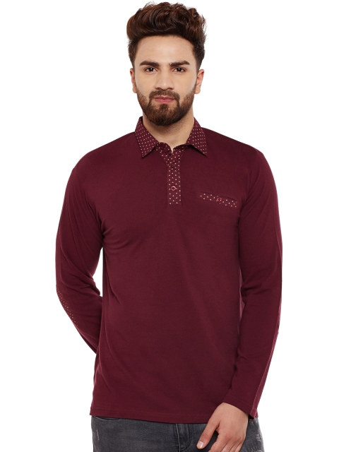 

Hypernation Men Maroon Solid Polo Collar T-shirt