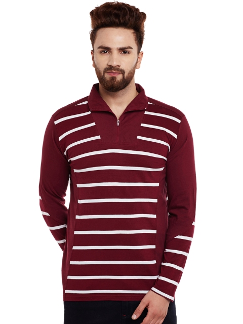 

Hypernation Men Maroon Striped T-shirt