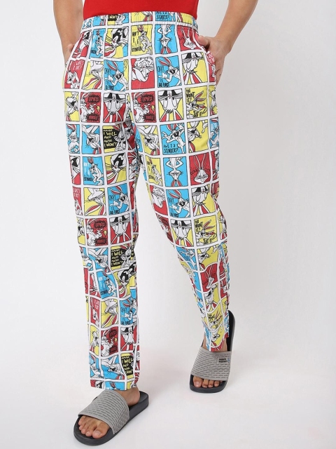 

Bewakoof White & Blue Bugs Bunny Printed Cotton Lounge Pants