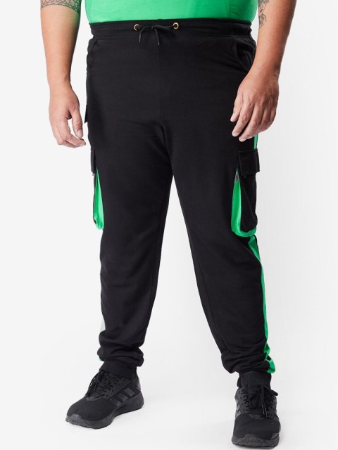 

Bewakoof Plus Size Men Black & Green Solid Joggers