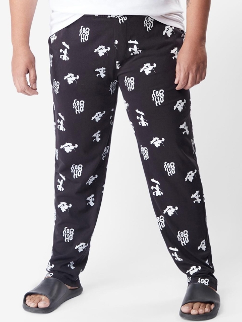 

Bewakoof Plus Men Plus Size Black Printed Cotton Lounge Pants