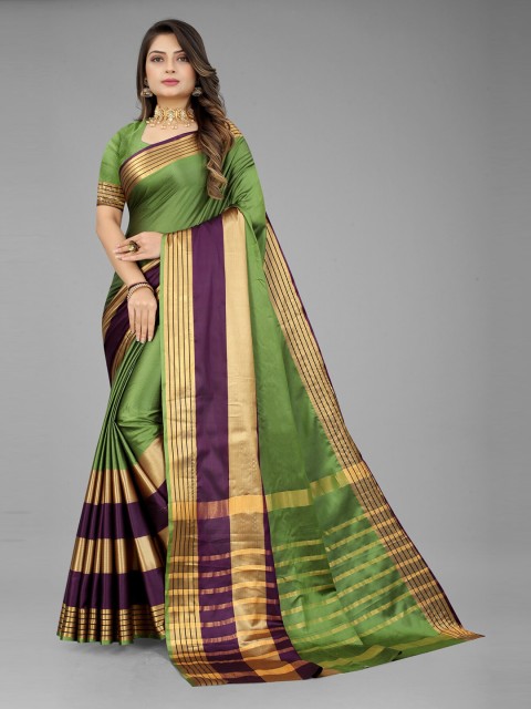 

MARUTI ART Green & Purple Woven Design Zari Saree