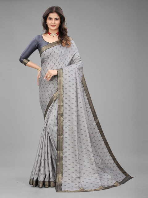 

MARUTI ART Grey & Black Paisley Zari Art Silk Saree