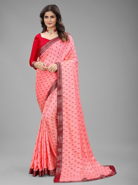 

MARUTI ART Pink & Gold-Toned Paisley Zari Art Silk Saree