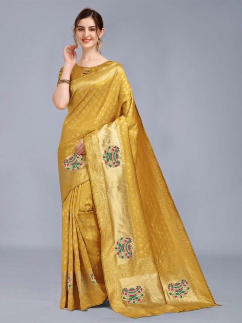 

MARUTI ART Yellow & Green Woven Design Patchwork Silk Blend Banarasi Saree