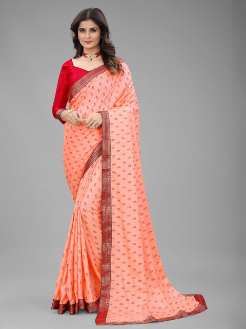 

MARUTI ART Peach-Coloured & Gold-Toned Paisley Zari Art Silk Saree