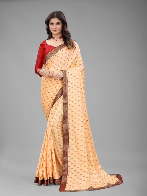 

MARUTI ART Cream Paisley Print Zari Border Art Silk Saree