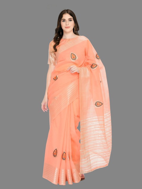 

MARUTI ART Peach Coloured Embroidered Zari Saree