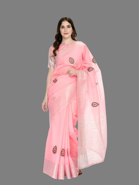 

MARUTI ART Pink Floral Embroidered Zari Saree