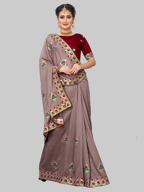 

MARUTI ART Brown Floral Embroidered Art Silk Saree