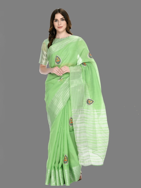 

MARUTI ART Green Floral Embroidered Zari Border Saree