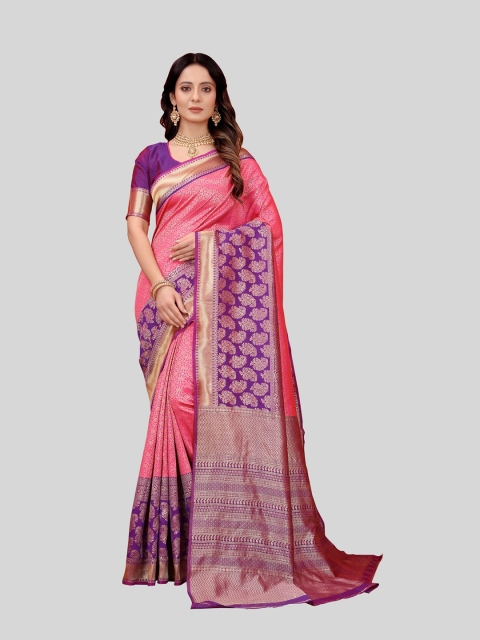 

MARUTI ART Pink And Purple Woven Design Zari Banarasi Saree