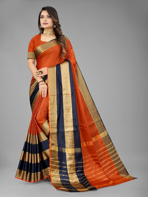 

MARUTI ART Orange & Blue Zari Saree