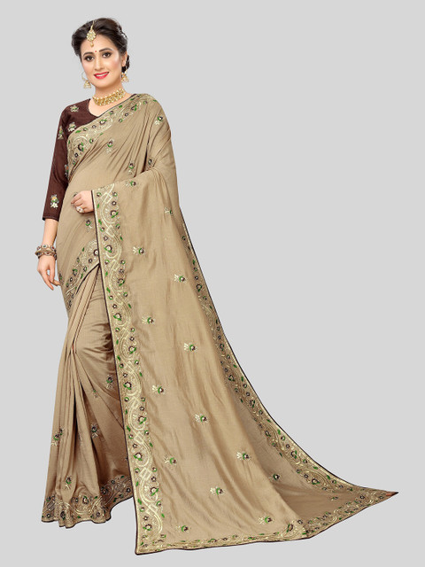 

MARUTI ART Brown Ethnic Motifs Embroidered Art Silk Saree