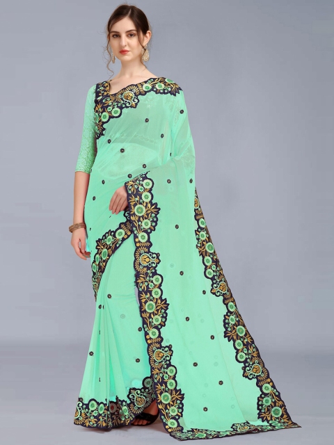 

MARUTI ART Green Floral Embroidered Pure Georgette Saree