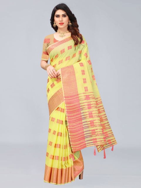 

MARUTI ART Yellow And Rust Woven Design Saree