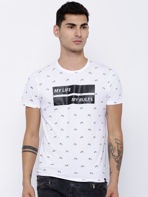 

LOCOMOTIVE Men White Printed Round Neck Slim Fit T-shirt