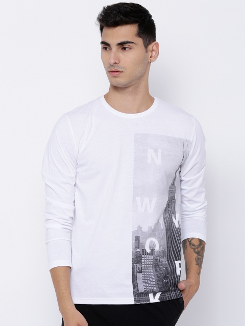 

LOCOMOTIVE Men White Printed Round Neck Slim Fit T-shirt