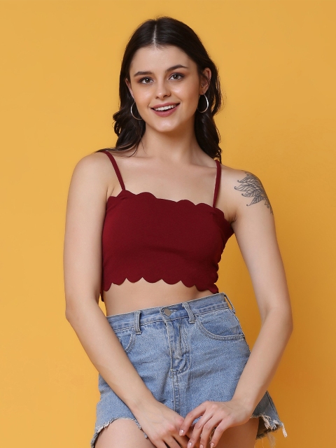 

Crazy SHE Maroon Solid Crepe Bralette Crop Top