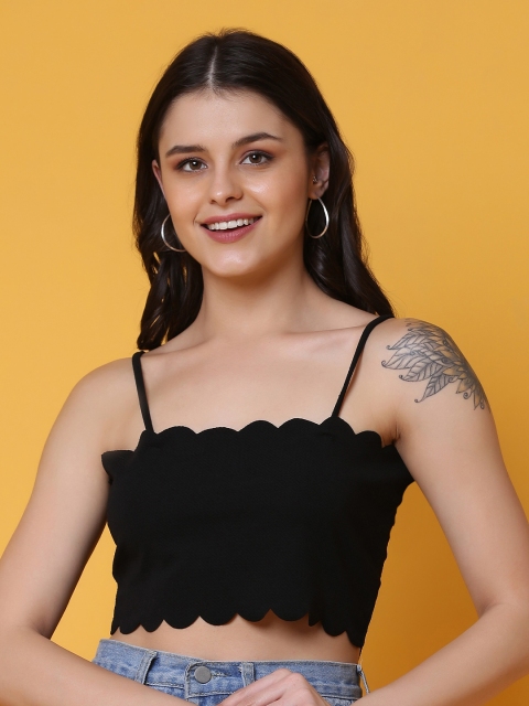 

Crazy SHE Black Solid Crepe Bralette Crop Top