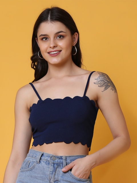 

Crazy SHE Navy Blue Solid Bralette Crop Top