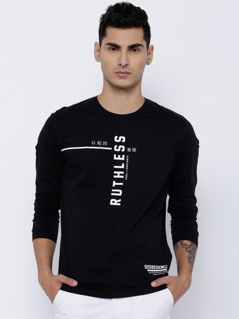 

LOCOMOTIVE Men Black Slim Fit Printed Round Neck T-shirt