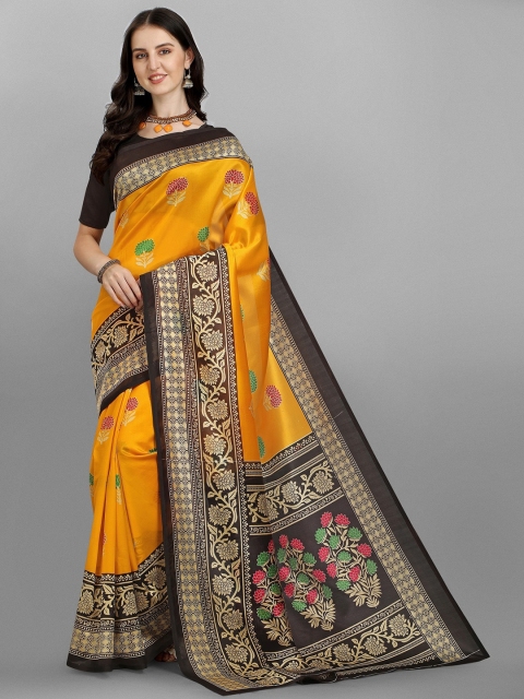 

YOYO Fashion Yellow & Black Woven Design Pure Silk Saree