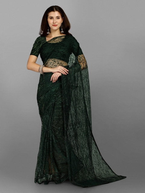 

YOYO Fashion Green Woven Design Net Saree