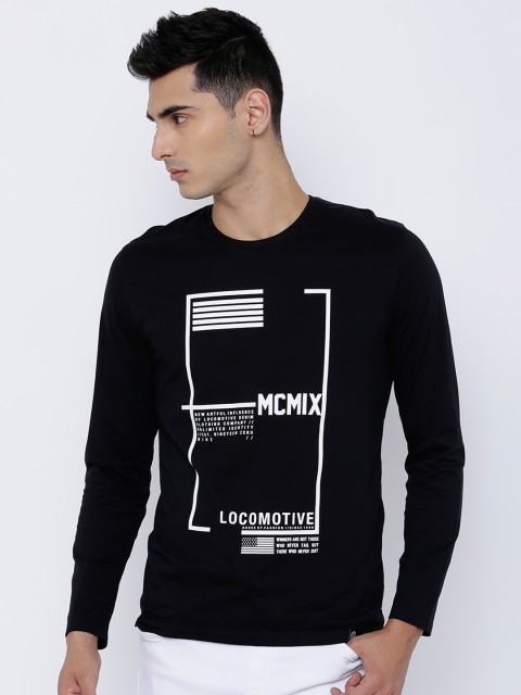 

LOCOMOTIVE Men Black Slim Fit Printed Round Neck T-shirt
