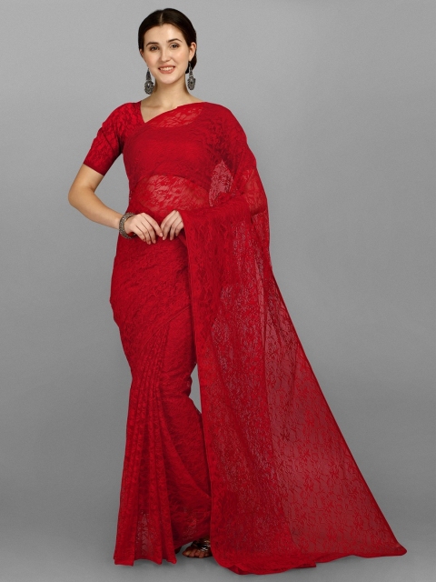 

YOYO Fashion Red Floral Net Saree