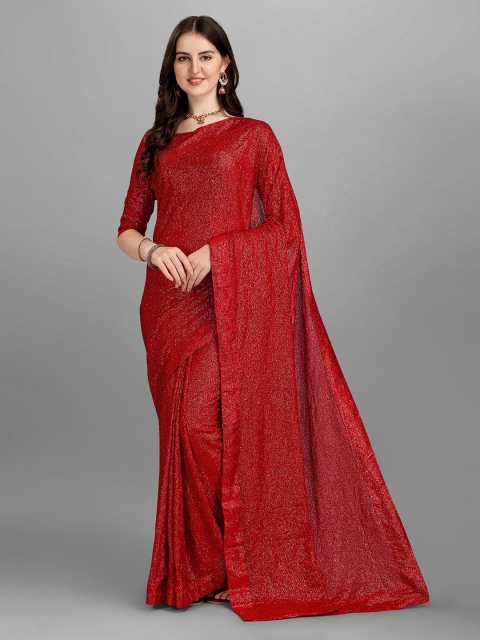 

YOYO Fashion Red Embellished Sequinned Pure Georgette Saree