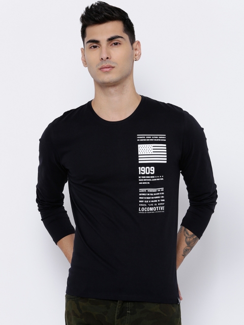 

LOCOMOTIVE Men Black Slim Fit Printed Round Neck T-shirt