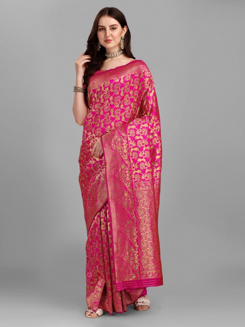 

YOYO Fashion Pink & Gold-Toned Woven Design Saree