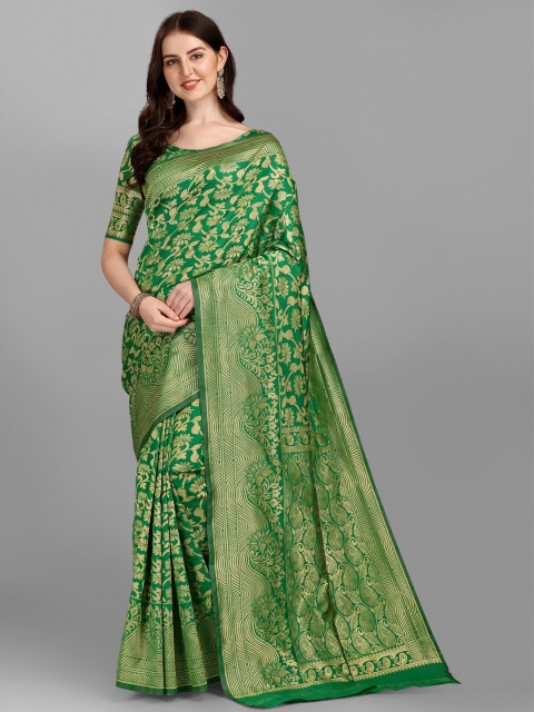 

YOYO Fashion Women Green Jacquard Woven Design Saree