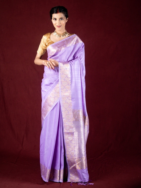 

Exclusiva Lavender & Gold-Toned Ethnic Motifs Zari Silk Blend Saree