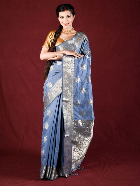 

Exclusiva Grey & Gold-Toned Ethnic Motifs Zari Saree