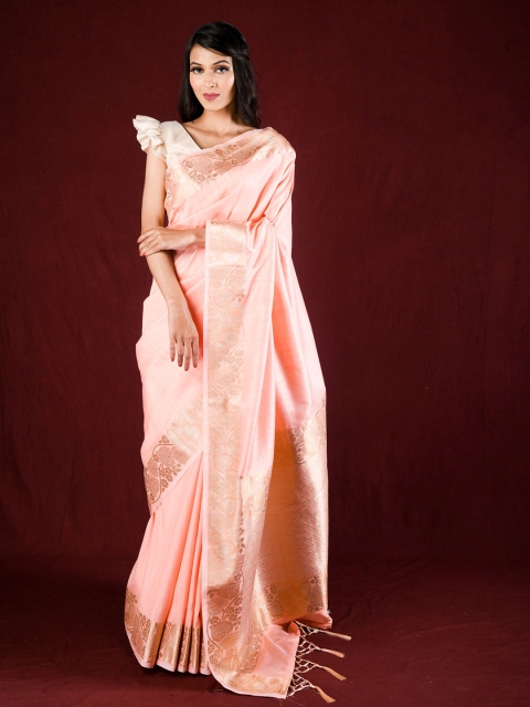 

Exclusiva Peach-Coloured & Gold-Toned Zari Silk Blend Saree