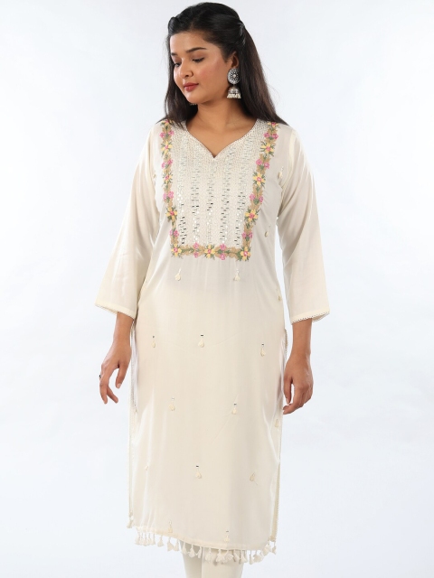 

taruni Women Off White Embroidered Mirror Work Kurta