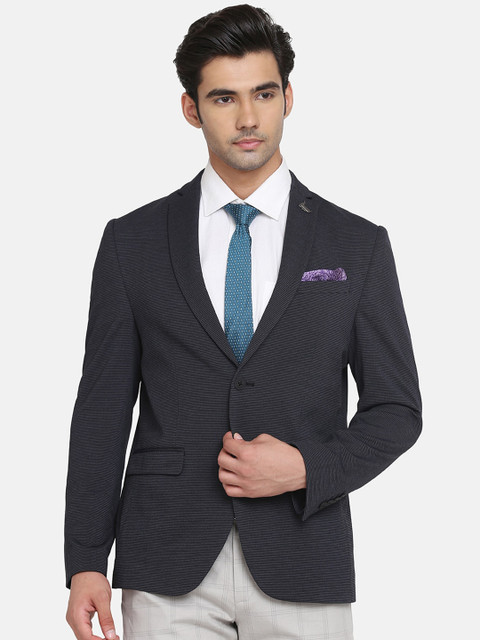 

Blackberrys TechPro Collection Men Black Striped Single-Breasted Slim-Fit Formal Blazers
