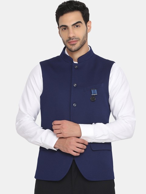

Blackberrys Men Navy Blue Solid Slim-Fit Woven Nehru Jacket