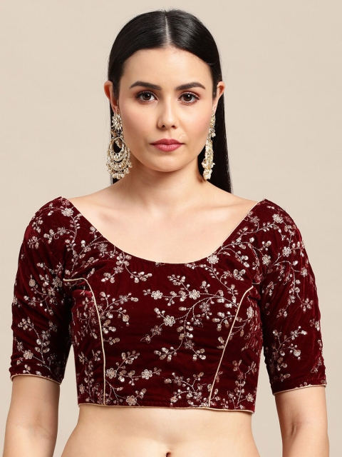 

Satrani Maroon Embroidered Saree Blouse