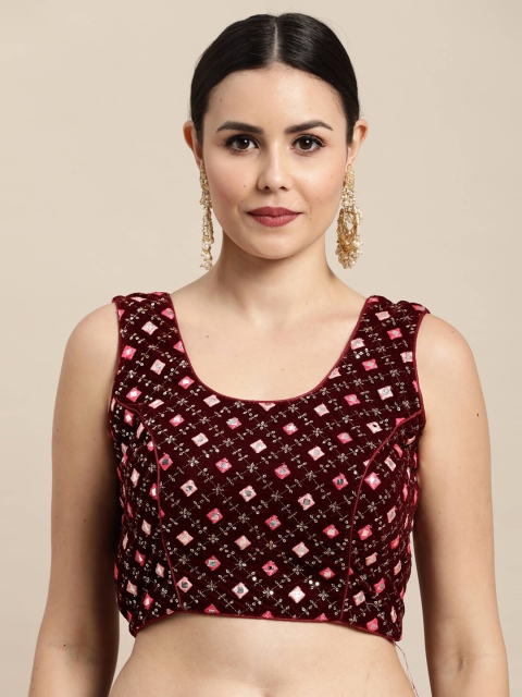 

Satrani Women Maroon Velvet Mirror Work Blouse