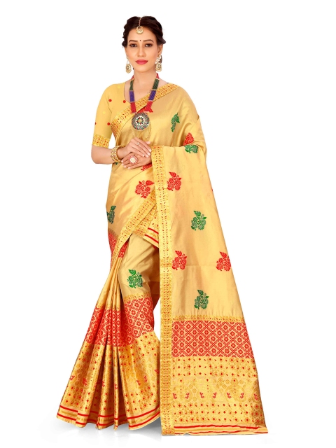 

Skirans Beige & Red Woven Design Zari Heavy Work Saree