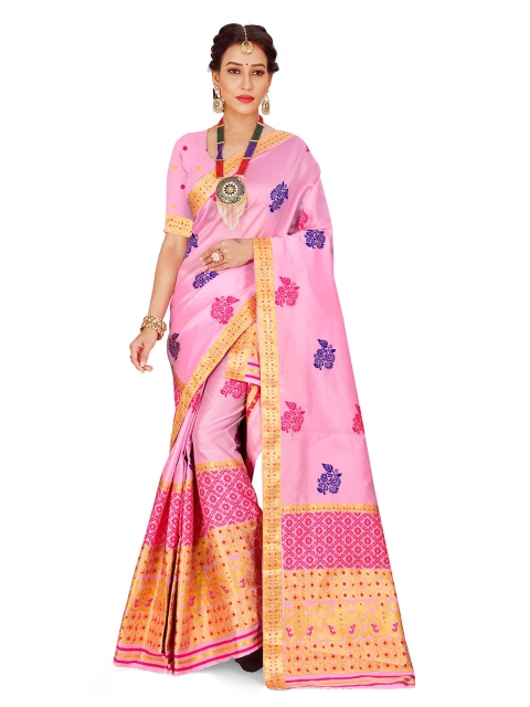 

Skirans Pink & Blue Floral Zari Saree