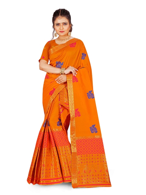 

Skirans Gold-Toned & Orange Ethnic Motifs Zari Saree