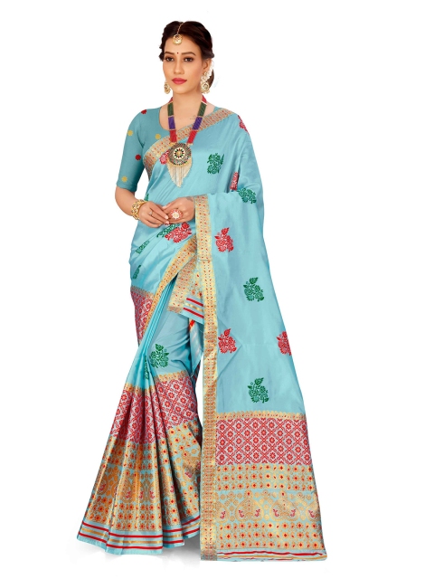 

Skirans Blue & Red Ethnic Motifs Zari Saree
