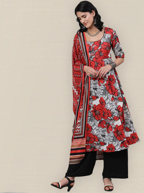 

Sangria Women White Floral Printed Kurta with Palazzos & Dupatta